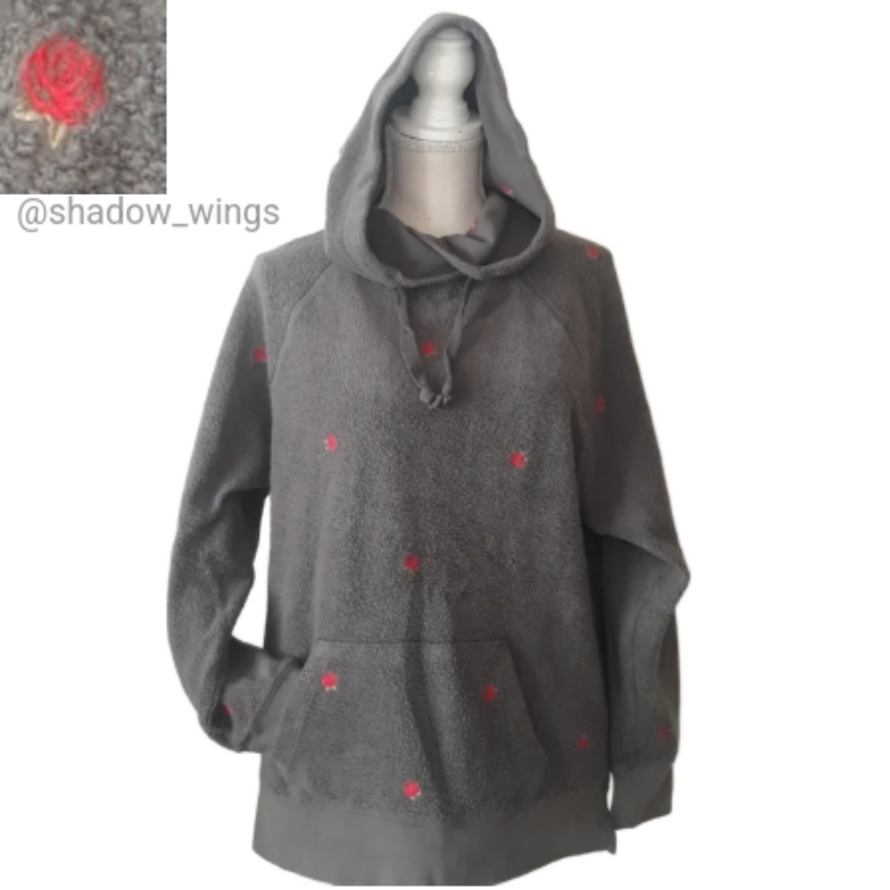 Pink Victoria's Gray Terry Hoodie with Embroidered Roses - Size Small Oversized